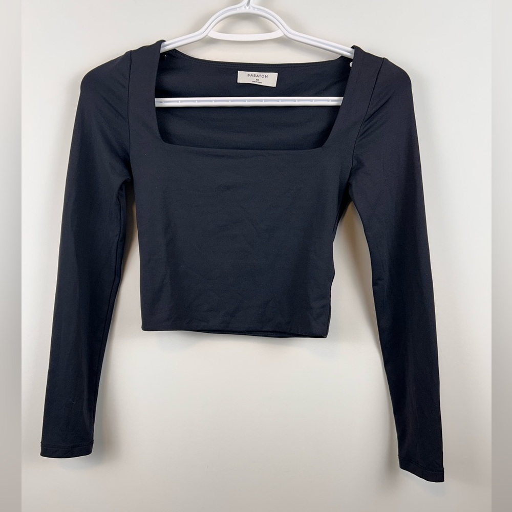 Babaton Black Long Sleeve Crop Top XS Square Neck Aritzia